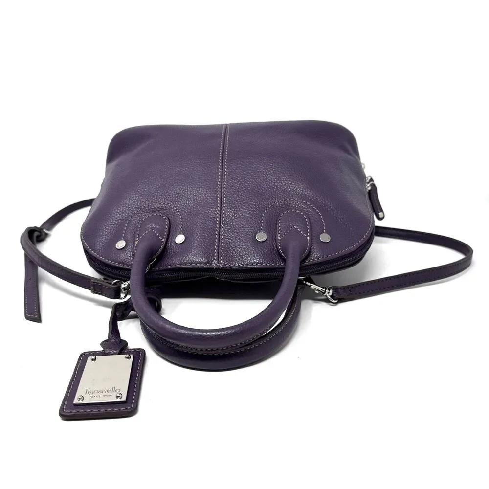 Tignanello Fab Function Dome Satchel Plum Purple Pebbled Leather Crossbody Strap